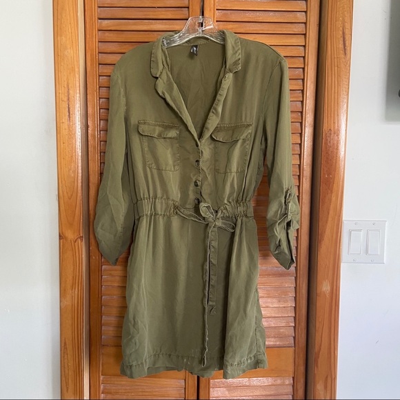 Zara Olive Green Lyocell Mini Shirt Dress - Picture 4 of 8